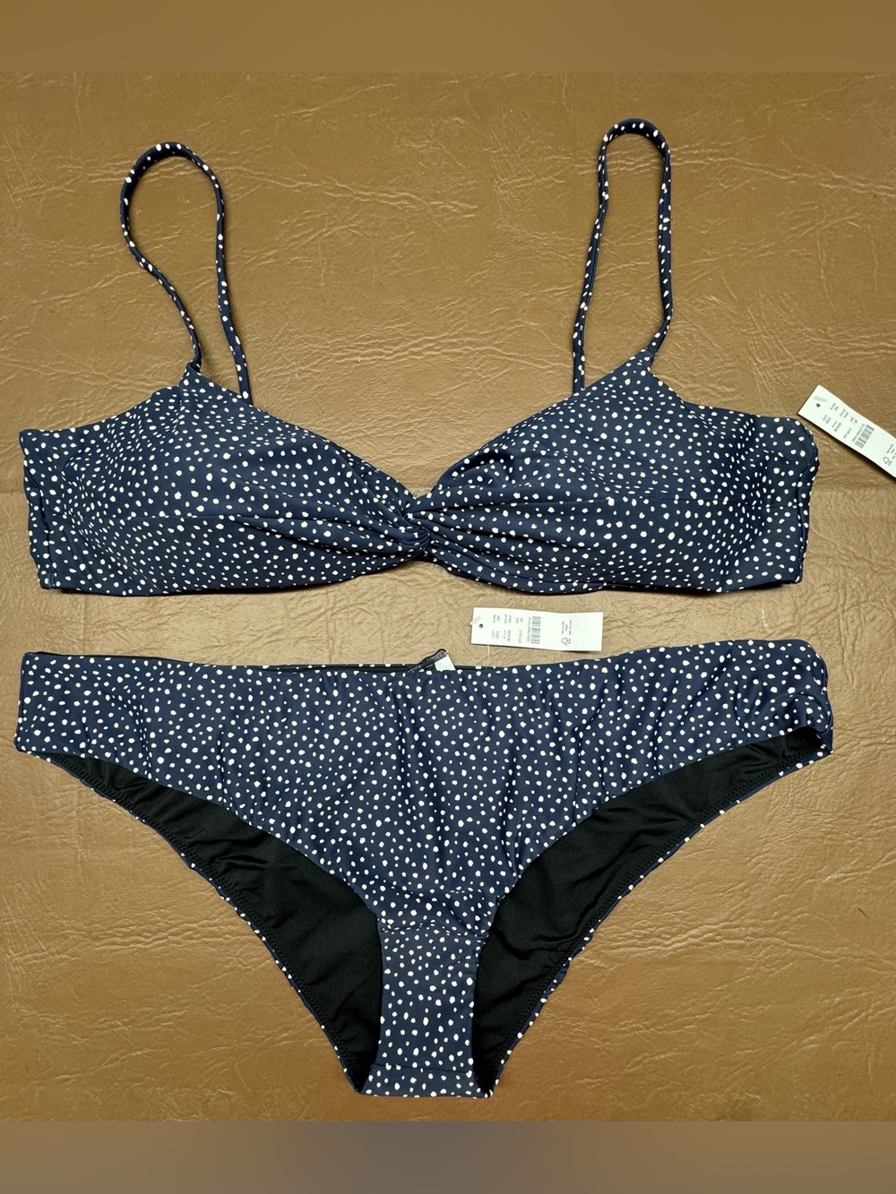 J. Crew Strappy Twist Bikini Top & Hipster Bottoms in Tiny Dots Pattern
